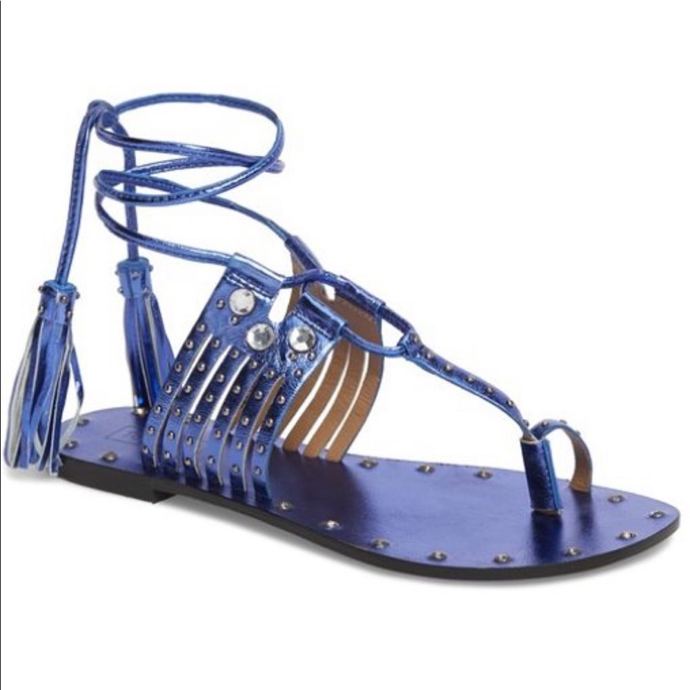 TopShop Gladiator Metallic Blue leather upper with embellished studs size 5.5/6